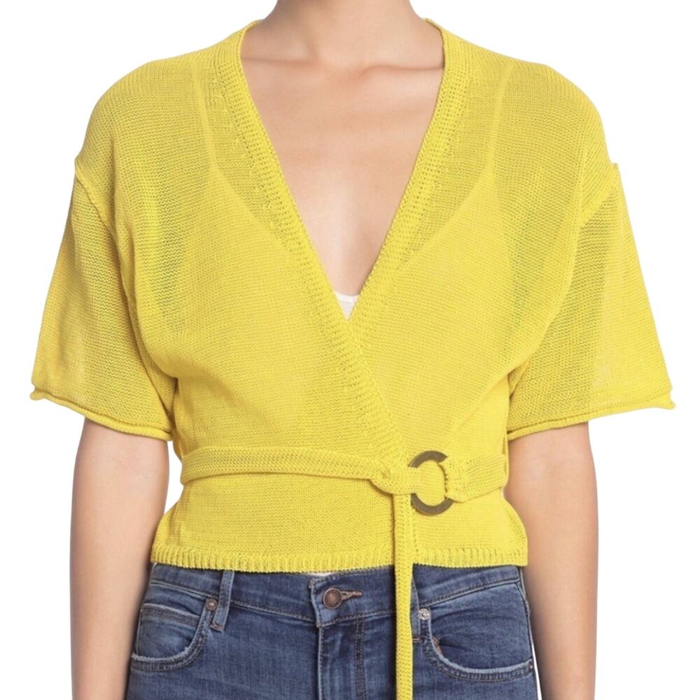 Free People Hello Yellow Belted Waist Cardigan Size M